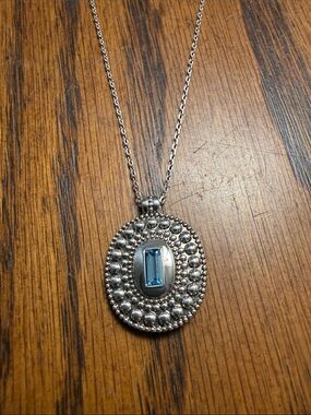 Brighton Sterling Silver Oval Pendant Necklace with Blue Stone